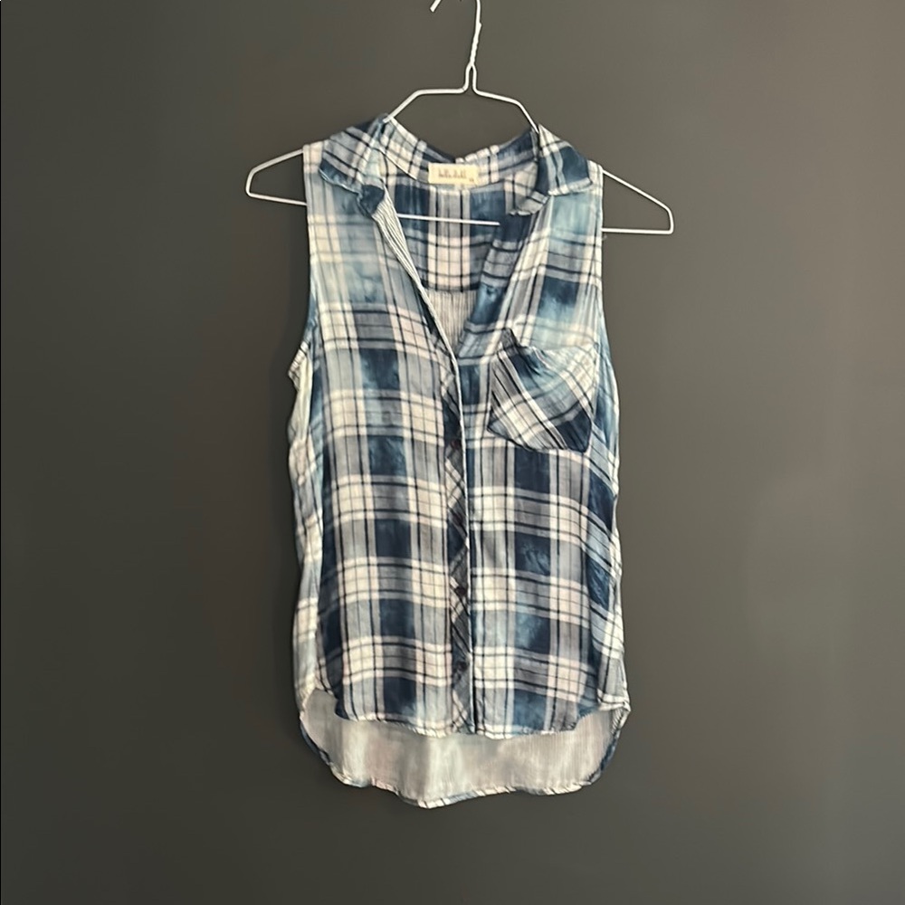 Bella Dahl Blue and White Plaid Button Down Shirt